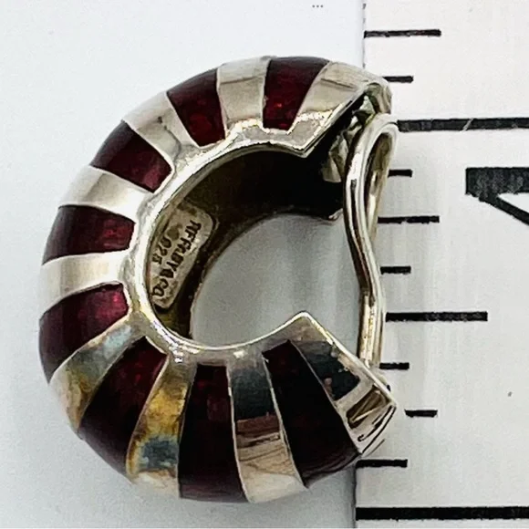 Tiffany & Co. Sterling Silver Red Enamel Shrimp Shell Clip Earrings. - Picture 8 of 8